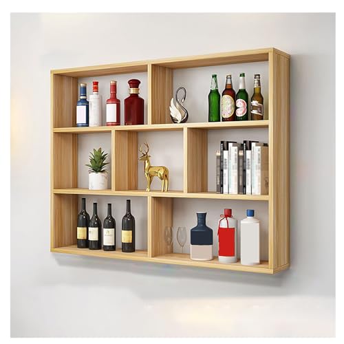 BSKJMMP Wandmontiertes Barregal aus Holz, 3 Etagen, großes Fassungsvermögen, schwebende Likörflaschen, Ausstellungsregal für Zuhause, Café, Restaurant (78,9 x 99,1 cm) (Walnuss) von BSKJMMP