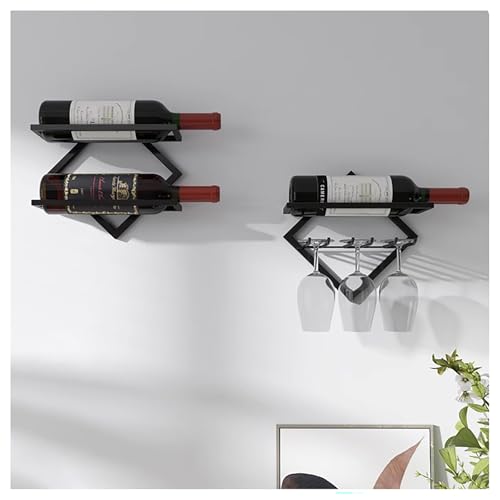 BSKJMMP Wandregale Wohnzimmer Set of 2 Schwebendes Weinregal Display Metall Barregal Wand-Weinregal mit Stemware Aufhänger Flaschenregal für die Küche (Farbe: Schwarz) von BSKJMMP