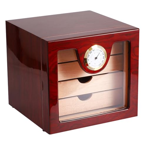 BSKJMMP Zigarren Humidors Box Zigarren Zubehör mit Luftbefeuchter Desktop Zigarrenbox Zigarren Humidors mit 3 Schubladen Fit 50-70 Zigarren Geschenk für Männer und Aficionados (Rot) von BSKJMMP