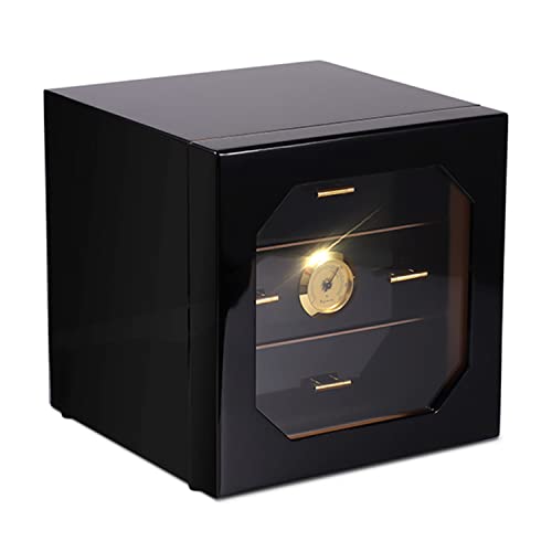 BSKJMMP Zigarren Humidors Box Zigarren Zubehör mit Luftbefeuchter Desktop Zigarrenbox Zigarren Humidors mit 3 Schubladen Fit 50-70 Zigarren Geschenk für Männer und Aficionados (Schwarz) von BSKJMMP