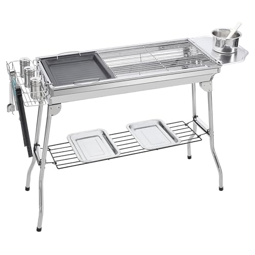 Faltbarer Holzkohlegrill Tragbarer Edelstahl Grill Kohlegrills Outdoor Kochen mit Antihaft-Bratpfanne für Picknick Camping Hinterhof von BSKJMMP