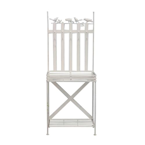 Garten Pflanzbank Tisch Arbeitsplatz für den Außenbereich mit 5 Seitenhaken Allwetter Retro Pflanzenständer Rack Metallrahmen für Veranda Kein Rost Kein Verblassen (Weiß) von BSKJMMP