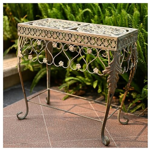 Gartenpflanzbank Vintage Eingangstisch mit Metallrahmen Flurtisch Altgrün Arbeitsplatz für draußen Rasen Terrasse von BSKJMMP