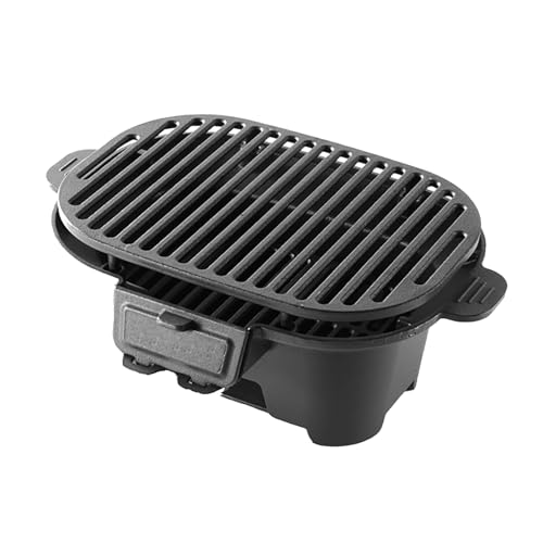 Gusseisen Holzkohlegrill Tragbare Hibachi Tischplatte mit Luftkontrolle Kohlentür Kleiner Outdoor BBQ für Camping Picknick und Party von BSKJMMP