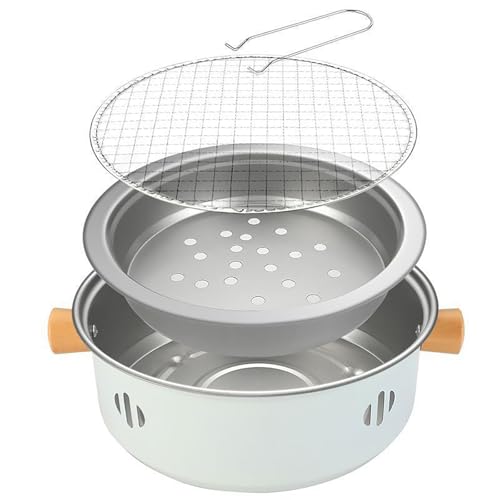 Holzkohlegrill, tragbarer Mini-Grill, 26,7 cm, antihaftbeschichtet, Edelstahl, rauchfrei, runde Tischplatte für drinnen und draußen, Kochen mit kochendem Wasser, Hot Pot von BSKJMMP