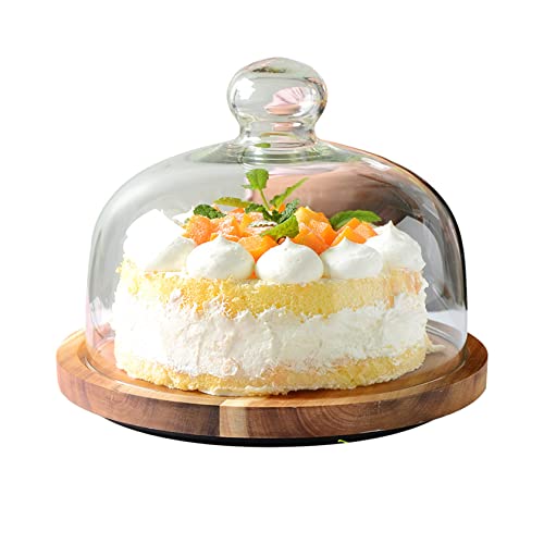 Kuchen-Drehteller zum Dekorieren, drehbarer Kuchenständer mit Glaskuppel, 2-in-1, Käse-Cupcake-Tablett aus Holz, für Küche, Party, Vorspeise (20,3 x 27,9 cm) von BSKJMMP