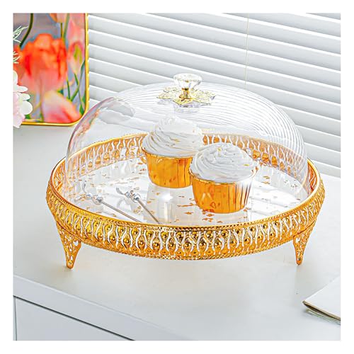 Kuchenständer aus Metall für Desserttisch, goldfarben, Obstschale, Hochzeit, Büro, dekorative Süßigkeitenschale mit Kuppeldeckel, runder Käse-Donut für Partys und Veranstaltungen (Goldenes Blumenbrett von BSKJMMP