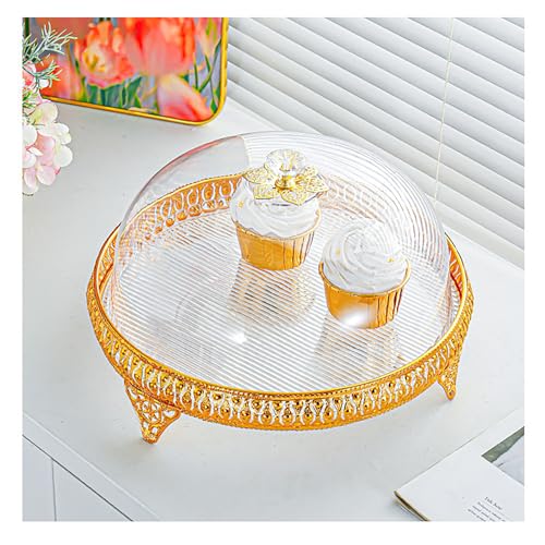 Metall-Kuchenständer für Desserttisch, goldfarben, Obstschale, Hochzeit, Büro, dekorative Süßigkeitenschale mit Kuppeldeckel, runder Käse-Donut für Partys und Veranstaltungen (Traight Grain Board) von BSKJMMP