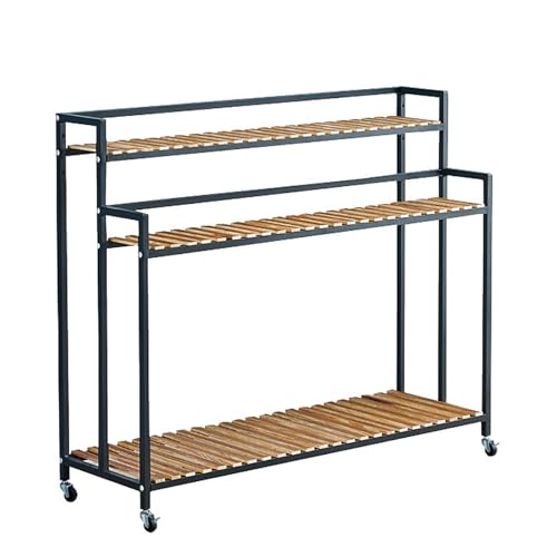 Pflanzbänke Tische Garten Pflanztisch Eisenwerk Pflanzenregal für mehrere Pflanzen 3 Etagen hoher Pflanzenständer mit beweglichen Rädern Metallrahmen für Terrasse Balkon (100 cm) von BSKJMMP