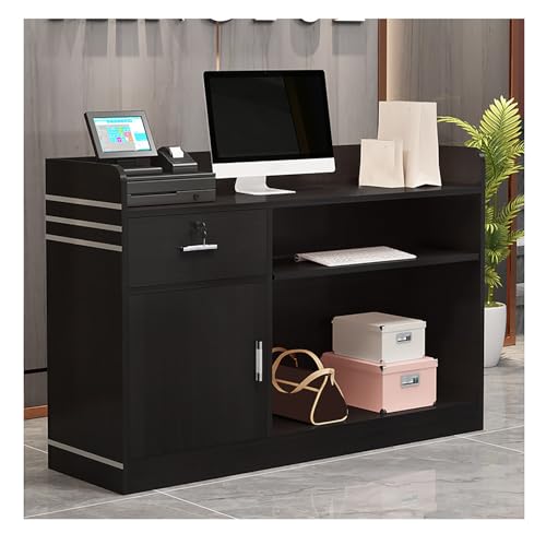 Rezeptionstisch, klein, stehend, mit abschließbarer Schublade, moderner Holztisch für Salon, Lobby, Büro, Zuhause (80 x 41,9 x 91,4 cm (B x T x H), dunkles Walnussholz von BSKJMMP