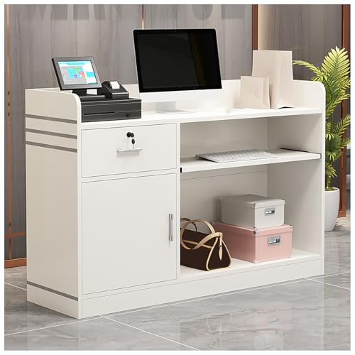 Rezeptionstisch, klein, stehend, mit abschließbarer Schublade, moderner Holztisch für Salon, Lobby, Büro, Zuhause (80 x 41,9 x 91,4 cm (B x T x H) (weiß) von BSKJMMP