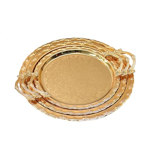 Rundes Tablett aus vergoldetem Metall für Käse und Snacks, zum Servieren von Obst, Süßigkeiten, Ringen und Dekoration für Hochzeiten und zu Hause von BSKJMMP
