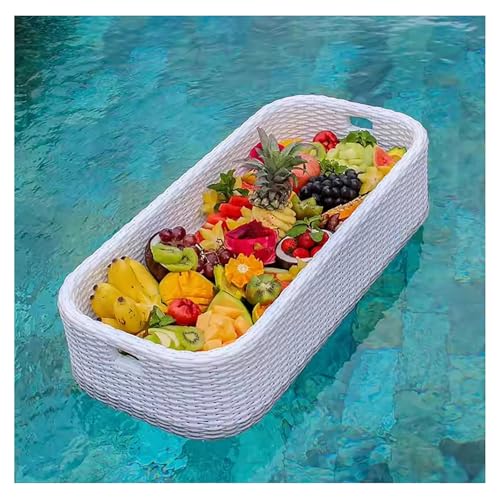 Schwimmendes Pool-Tablett für Lebensmittel und Getränke, mit Griffen, weißes Korbgeflecht für Erwachsene, für Sandbänke, Spas, Bad und Partys von BSKJMMP