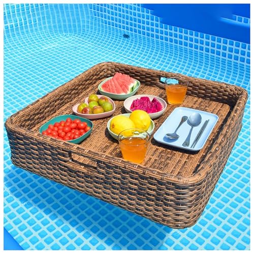 Schwimmendes Tablett für Pool (59,9 cm) zum Servieren von Getränken, Lebensmitteln, Aluminiumrahmen, rostfrei, perfektes Pool-Schwimmzubehör für Whirlpool, heiße Quelle, Strandparty von BSKJMMP