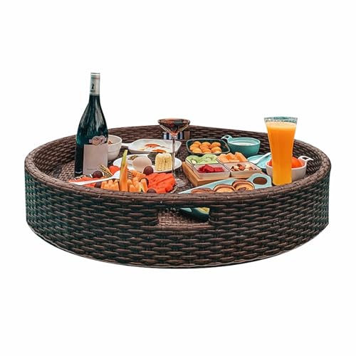 Schwimmendes Tablett für Pool Rund Rattan Gewebt Schwimmendes Frühstückstablett mit Griffen Schwimmbad Schwimmbadschwimmer für Erwachsene für Partys Hochzeitsfotografie Fotoshooting von BSKJMMP