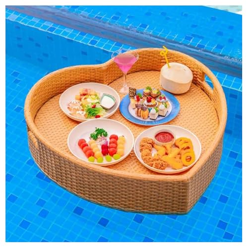 Schwimmendes Tablett für Pool für Speisen und Getränke, Serviertisch, Bar, Schwimmbad, Schwimmbad für Erwachsene, Spas, Partys, schwimmender Tisch (Durchmesser 60 cm), Aprikosenbraun von BSKJMMP