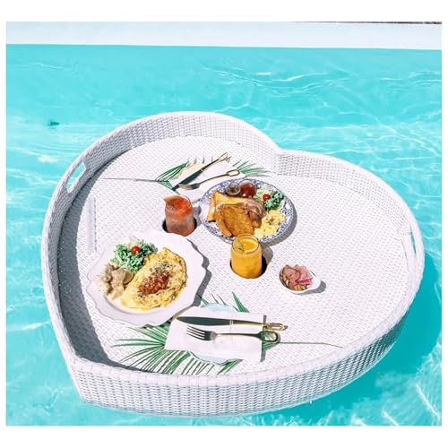 Schwimmendes Tablett für Pool für Speisen und Getränke, Serviertisch, Bar, Schwimmbad, Schwimmbad für Erwachsene, Spas, Partys, schwimmender Tisch (Durchmesser 60 cm), Weiß von BSKJMMP