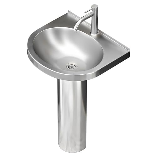 Standwaschbecken aus Edelstahl, 40,6 x 48,3 x 73,7 cm, mit Wasserhahn und Ablauf-Set für den Innen- und Außenbereich, Bodenstehendes Handwaschbecken mit wasserblockierendem Rand, Badezimmer von BSKJMMP