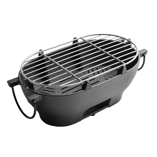 Tragbarer Holzkohlegrill, Gusseisen, oval, Tischpfanne, robust, klein, Hibachi für Outdoor-Kochen, Hinterhof Tragbarer Holzkohlegrill, Gusseisen, oval, Tischpfanne, robust, klein, Hibachi für Outdoor-Kochen, Hinterhof von BSKJMMP