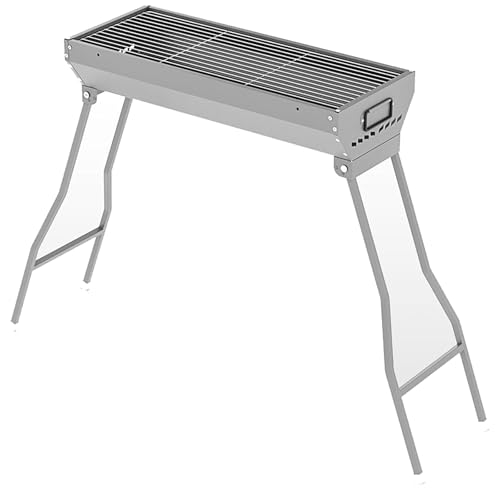Tragbarer Holzkohlegrill Edelstahl Gefaltet Outdoor Camping BBQ mit Grillmaschen Stützstange für Garten Party Picknick Reisen (L 116,8 cm x B 27,9 cm x H 73,7 cm) von BSKJMMP