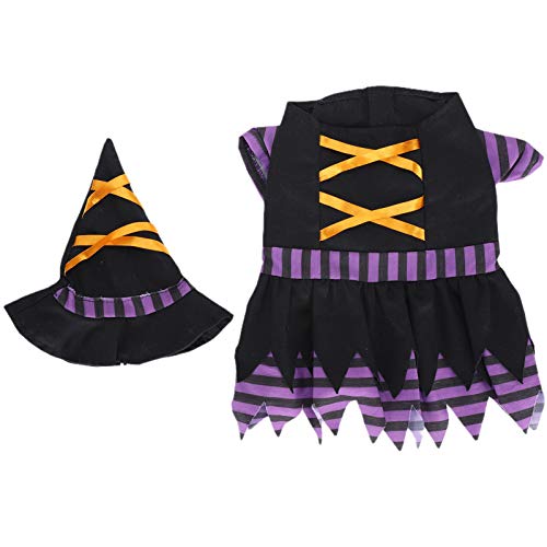 Dog Seasonal Costume with Hat | Black Purple Witch Dress for Small Dogs/Cats | Adjustable Outfit for Parties/Christmas/Photography | Warm & Sun Protection Pet Clothes (S) von BSLSVGE