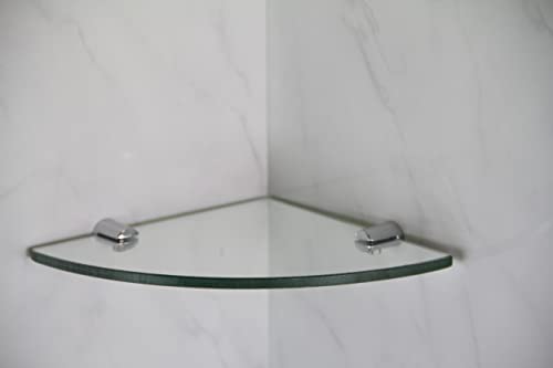 150mm 6" approx 6mm thickness Toughened Glass Corner Shelf for Bathroom Bedroom Office with Chrome Finish Shelf Supports von BSM Marketing