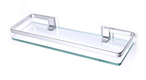 BSM Marketing Rechteckiges Regal aus gehärtetem Glas, 8 mm, 380 mm x 120 mm, mit Aluminiumschiene und Wandhalterungen, für Badezimmer, Schlafzimmer, Küche, Büro von BSM Marketing
