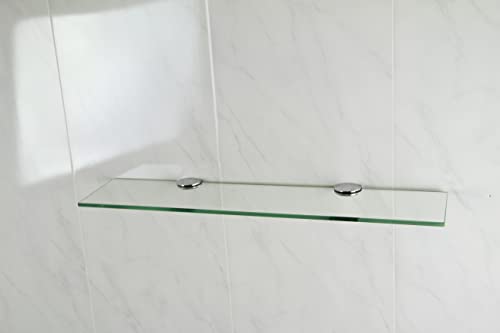 BSM Marketing Regal aus gehärtetem Glas, 500 mm x 100 mm, 6 mm dick, für Badezimmer, Schlafzimmer, Büro, mit großen verchromten Regalstützen von BSM Marketing