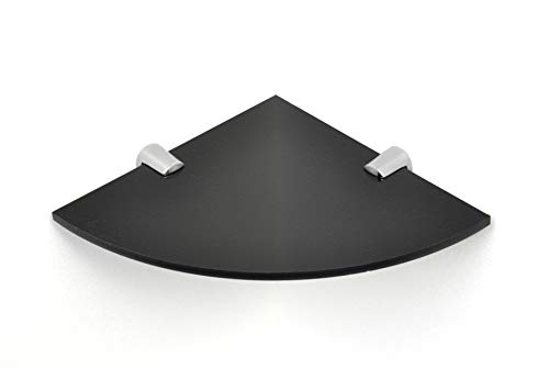 BSM Marketing Wandmontiertes schwebendes Eckregal aus Acryl, mit Chromstützen, erhältlich in Transparent, Schwarz und Weiß (Schwarz, 150 mm x 150 mm) von BSM Marketing