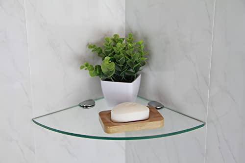 Eckregal aus gehärtetem Glas, 200 mm, 6 mm dick, für Badezimmer / Schlafzimmer / Küche, mit großen Chromstützen von BSM Marketing