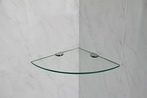 Eckregal aus gehärtetem Glas für Bad, Schlafzimmer, Büro, mit verchromten Regelstützen, 300 mm, Glasdicke: ca. 6 mm von BSM Marketing