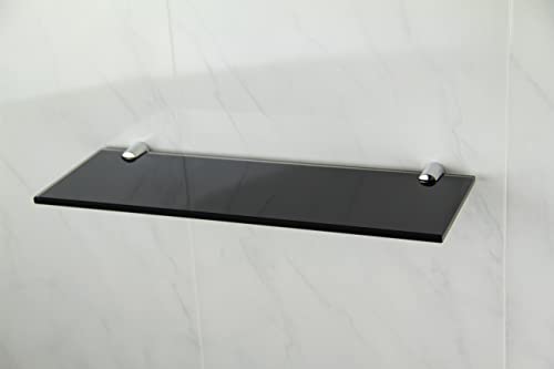 BSM Marketing Glasregal mit zwei verchromten Halterungen, 300 mm x 100 mm, Schwarz glänzend von BSM Marketing