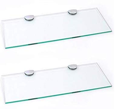 Set mit 2 langen Glasregalen mit Chromstützen, für Badezimmer, Schlafzimmer, Küche, Büro (400 mm x 150 mm), ca. 40,6 x 15,2 cm von BSM Marketing