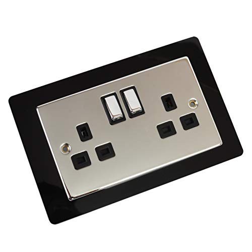 Single Double Light Plug Socket Switch Surround Finger Plate Acrylic (Black, Double) von BSM Marketing