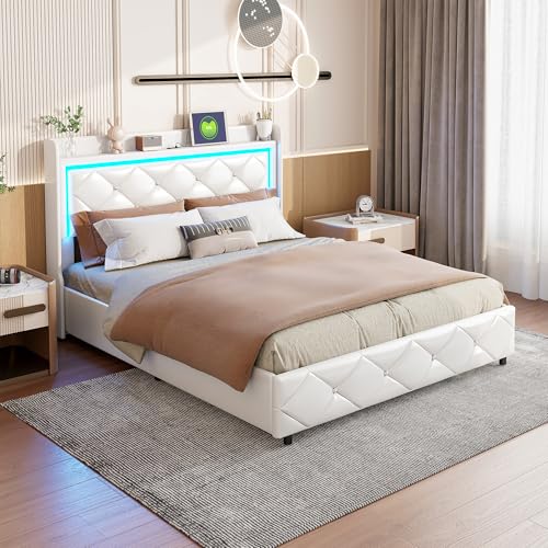 BSMGSGN Doppelbettgestell 160 x 200 cm mit LED-Lichtern und Ladestation, Bett mit hydraulischer Polsterung, Holzlatten, kein Lattenrost erforderlich, ohne Matratze BSMGSGN Doppelbettgestell 160 x 200 cm mit LED-Lichtern und Ladestation, Bett mit hydraulischer Polsterung, Holzlatten, kein Lattenrost erforderlich, ohne Matratze von BSMGSGN