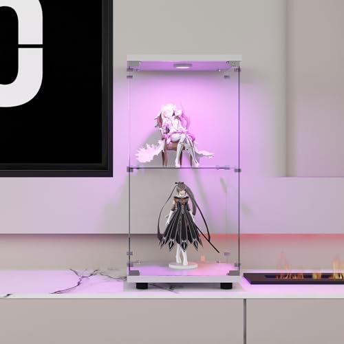 BSMGSGN Glasvitrine mit 2 Schichten mit LED-Lichtern, Sammlungsvitrine aus Glas mit 1 Tür und Schloss, unabhängiges Bücherregal für Wohnzimmer und Schlafzimmer (2 Schichten, 1 Tür mit LED, Weiß) BSMGSGN Glasvitrine mit 2 Schichten mit LED-Lichtern, Sammlungsvitrine aus Glas mit 1 Tür und Schloss, unabhängiges Bücherregal für Wohnzimmer und Schlafzimmer (2 Schichten, 1 Tür mit LED, Weiß) von BSMGSGN