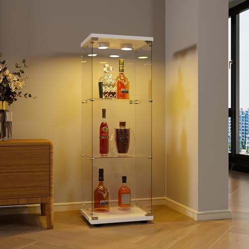 BSMGSGN Glasvitrine mit 3 Schichten mit LED-Lichtern, Sammlungsvitrine aus Glas mit 1 Tür und Schloss, unabhängiges Bücherregal für Wohnzimmer und Schlafzimmer (3 Schichten, 1 Tür mit LED, Weiß) BSMGSGN Glasvitrine mit 3 Schichten mit LED-Lichtern, Sammlungsvitrine aus Glas mit 1 Tür und Schloss, unabhängiges Bücherregal für Wohnzimmer und Schlafzimmer (3 Schichten, 1 Tür mit LED, Weiß) von BSMGSGN