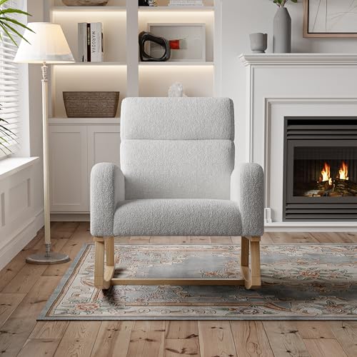 BSMGSGN Schaukelstuhl Hellgrau aus Teddystoff – Schaukelstuhl zum Stillen der Mutter, bequem, Hollywoodschaukel für Zuhause, Relax-Sessel zum Stillen (Hellgrau, B) von BSMGSGN