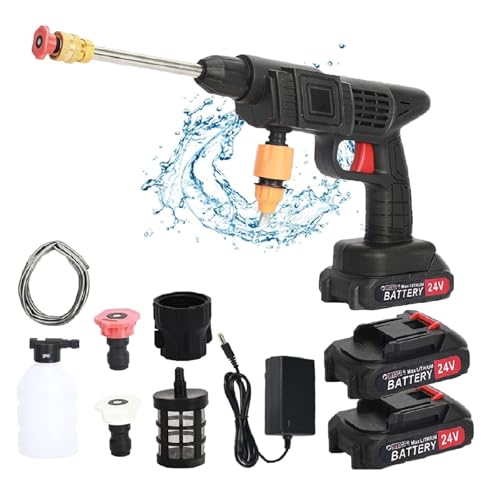 Cordless Pressure Washer,24V Cordless Pressure Cleaner Kit mit 1500mAh Batterie 3 Düsen, Tragbarer Hochdruckreiniger zum Waschen von Autos, Reinigen von Böden, Blumen gießen von BSOMAM