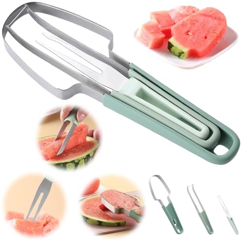 BSOON 3-in-1 Wassermelonen Schneider, Obstschneider aus Edelstahl, Melonenschneider Wassermelonengabel-Schneidewerkzeug, Melonen Würfel Wassermelonen Messer, Sommer Fruchtschneidegabel BSOON 3-in-1 Wassermelonen Schneider, Obstschneider aus Edelstahl, Melonenschneider Wassermelonengabel-Schneidewerkzeug, Melonen Würfel Wassermelonen Messer, Sommer Fruchtschneidegabel von BSOON