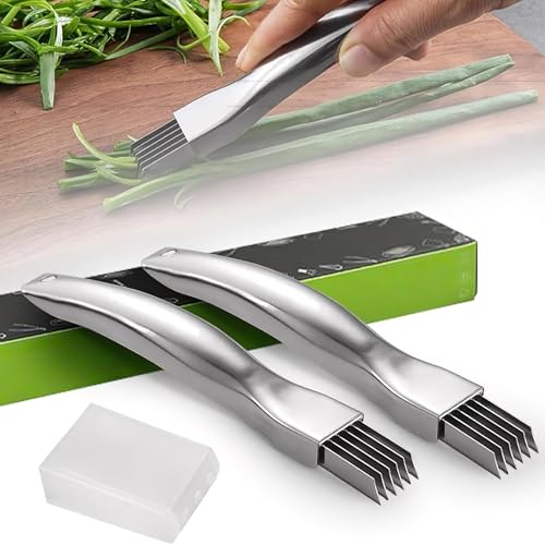 BSOON Shred Silk The Knife, 2 Stück Edelstahl Spring Onion Slicer, Scallion Slicer Zwiebelmesser, Zwiebel Shredder Messer, Zerkleinerung Cutter Haushalt Multifunktionale Food Slicer Gadget von BSOON