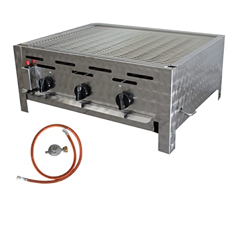 BSR-Grillen 3-flammiger Profi Gasgrill aus Edelstahl, stufenlos regelbar, Gasbräter, Gastrogrill, Gastrobräter, Gasschlauch und Druckminderer (10,8 kW | verchromter Grillrost) von BSR-Grillen