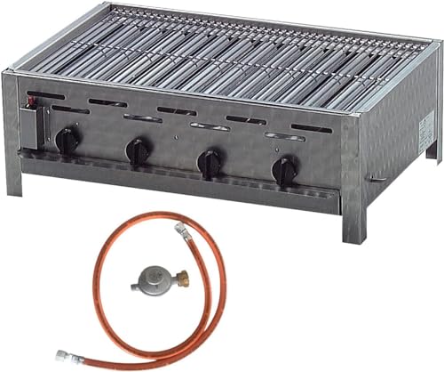 BSR-Grillen 4-flammiger Profi Gasgrill aus Edelstahl, stufenlos regelbar, Gasbräter, Gastrogrill, Gastrobräter mit Gasschlauch und Druckminderer (18,0 kW | Edelstahl Grillrost) von BSR-Grillen