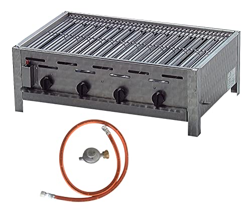 BSR-Grillen 4-flammiger Profi Gasgrill aus Edelstahl, stufenlos regelbar, Gasbräter, Gastrogrill, Gastrobräter mit Gasschlauch und Druckminderer (18,0 kW | verchromter Grillrost) von BSR-Grillen