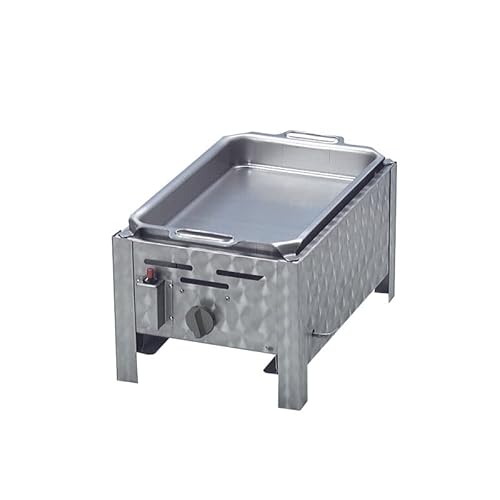 BSR-Grillen Profi Gasgrill 1-flammig Gastrogrill Gasbräter Gastrobräter Edelstahlpfanne hoher Rand Piezo-Zünder 1 Gasbrenner Gasregler stufenlos regelbar Edelstahl Gasschlauch & Druckminderer von BSR-Grillen
