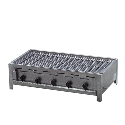 BSR-Grillen 5-flammiger Profi Gasgrill aus Edelstahl, stufenlos regelbar, Gasbräter, Gastrogrill, Gastrobräter mit Gasschlauch und Druckminderer (18 kW | Edelstahl Grillrost zerlegbar) von BSR-Grillen