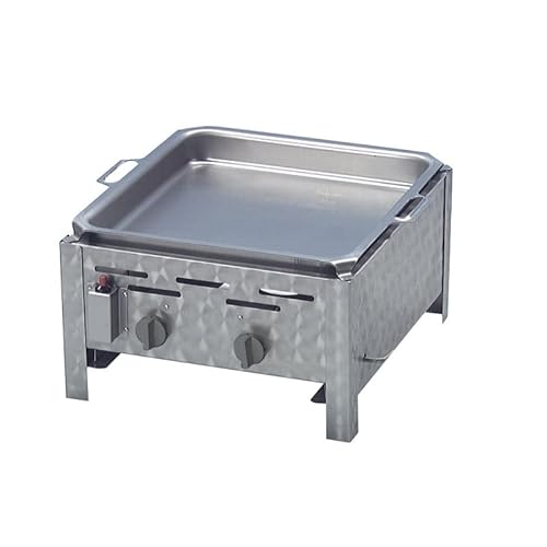 BSR-Grillen Profi Gasgrill 2-flammig mit Emaille -Pfanne hoher Rand | Edelstahl Gastrogrill | Gasbräter | Gastrobräter | Piezo-Zünder | 2 Gasbrenner stufenlos regelbar | Gasschlauch | Druckminderer von BSR-Grillen