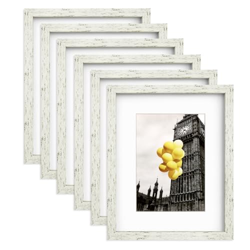 BSRHOME 20,3 x 25,4 cm Bilderrahmen-Set für Wandcollage, 6 Stück, weiße Bauernhaus-Bilderrahmen mit echtem bruchsicherem Glas zum Aufhängen von Wand oder Tischdekoration von BSRHOME