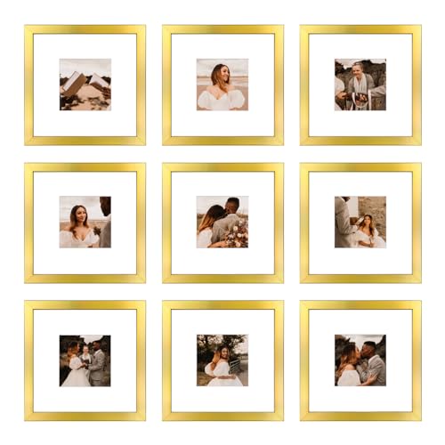 BSRHOME Bilderrahmen-Set, 20,3 x 20,3 cm, 9 Stück, mit Passepartout oder 20,3 x 20,3 cm ohne Passepartout, quadratisch, für Wand oder Tischplatte, Gold BSRHOME Bilderrahmen-Set, 20,3 x 20,3 cm, 9 Stück, mit Passepartout oder 20,3 x 20,3 cm ohne Passepartout, quadratisch, für Wand oder Tischplatte, Gold von BSRHOME