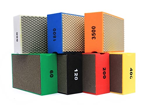 BSRTTOOL 7 Stück Diamant-Handpolierpads Schleifblöcke Schaumstoffrückseite für Fliesen, Stein, Marmor, Beton, Keramik, Granitglas, nass trocken (7 Stück) von BSRTTOOL